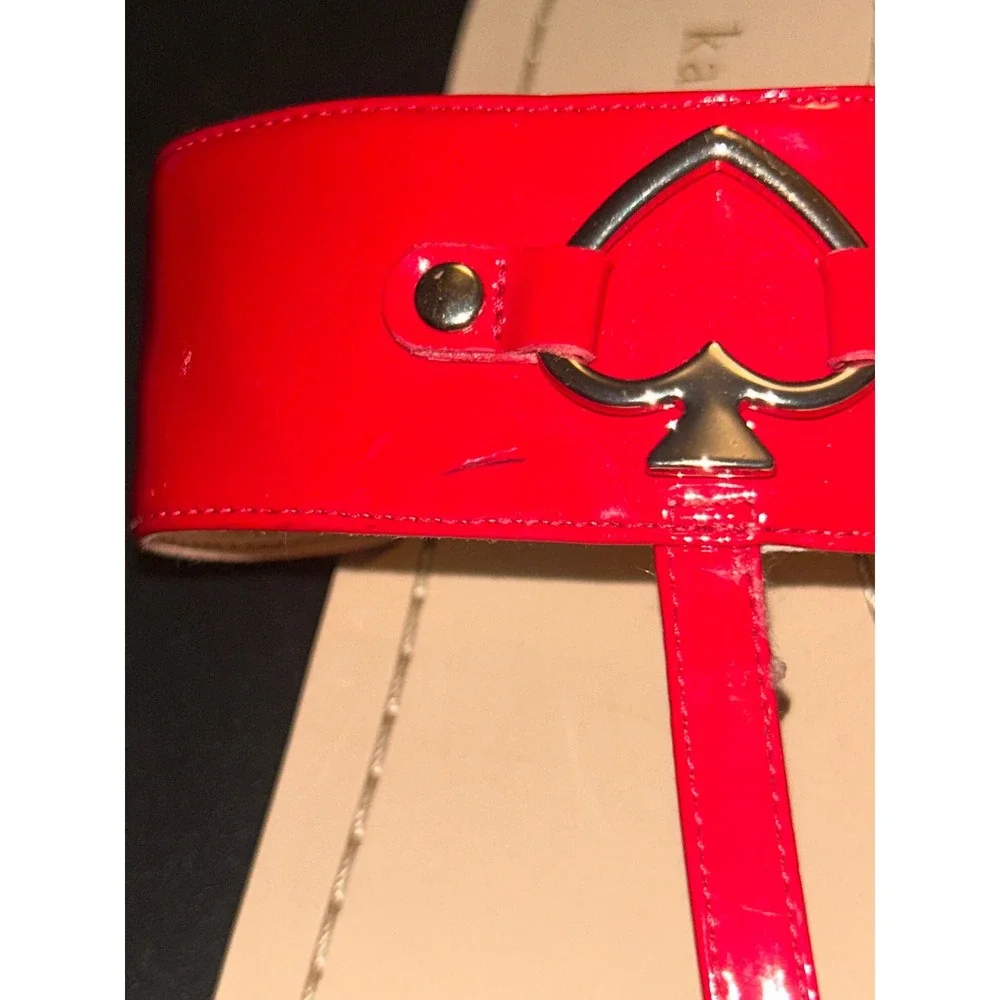 KATE Spade Red Patent Leather Thong Sandals Womens 8.5 Flat Slides NWOT